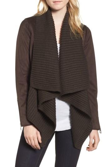 Women's Lucky Brand Faux Suede & Knit Jacket - Brown