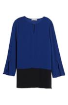 Women's Chaus Colorblock Keyhole Stretch Crepe Blouse - Blue