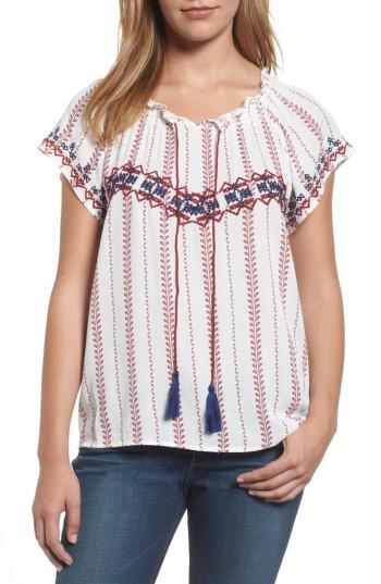 Women's Thml Tassel Tie Embroidered Top - Burgundy