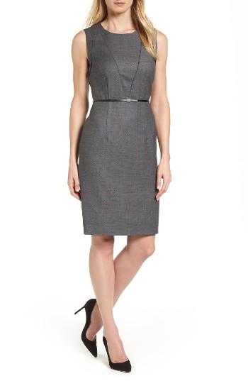 Women's Boss Delasana Belted Wool Sheath Dress