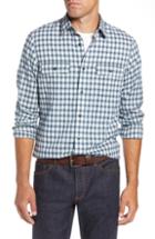 Men's 1901 Trim Fit Trucker Brushed Check Sport Shirt, Size - Blue