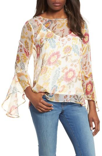 Women's Vince Camuto Flared Sleeve Floral Top, Size - White