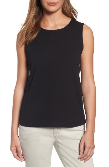 Women's Eileen Fisher Stretch Organic Cotton Shell, Size - Black