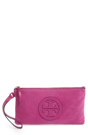 Tory Burch Charlie Suede Wristlet Clutch - Pink