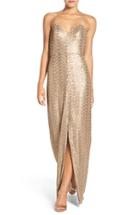 Women's Amsale 'samantha' Spaghetti Strap V-neck Sequin Gown - Metallic