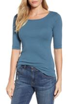 Women's Caslon Ballet Neck Cotton & Modal Knit Elbow Sleeve Tee, Size - Blue/green