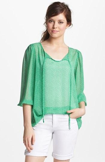 Pleione Peasant Blouse Apple Green Geometric Wave