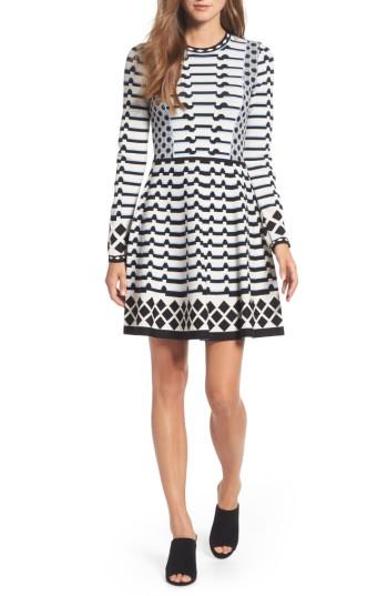 Women's Eliza J Stripe Knit Fit & Flare Dress - Green