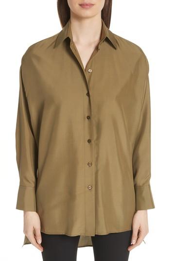 Women's Valentino Back Yoke Cutout Silk Shirt - Green