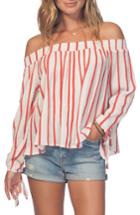 Women's Rip Curl Shoreside Stripe Off The Shoulder Top - Red