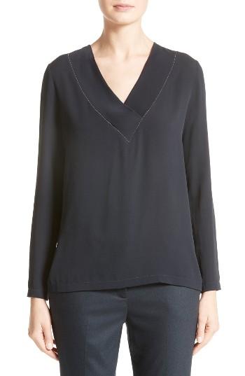 Women's Fabiana Filippi Embellished Stretch Silk Blouse Us / 38 It - Blue