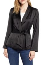 Women's Vince Camuto Satin Belted Blazer - Black