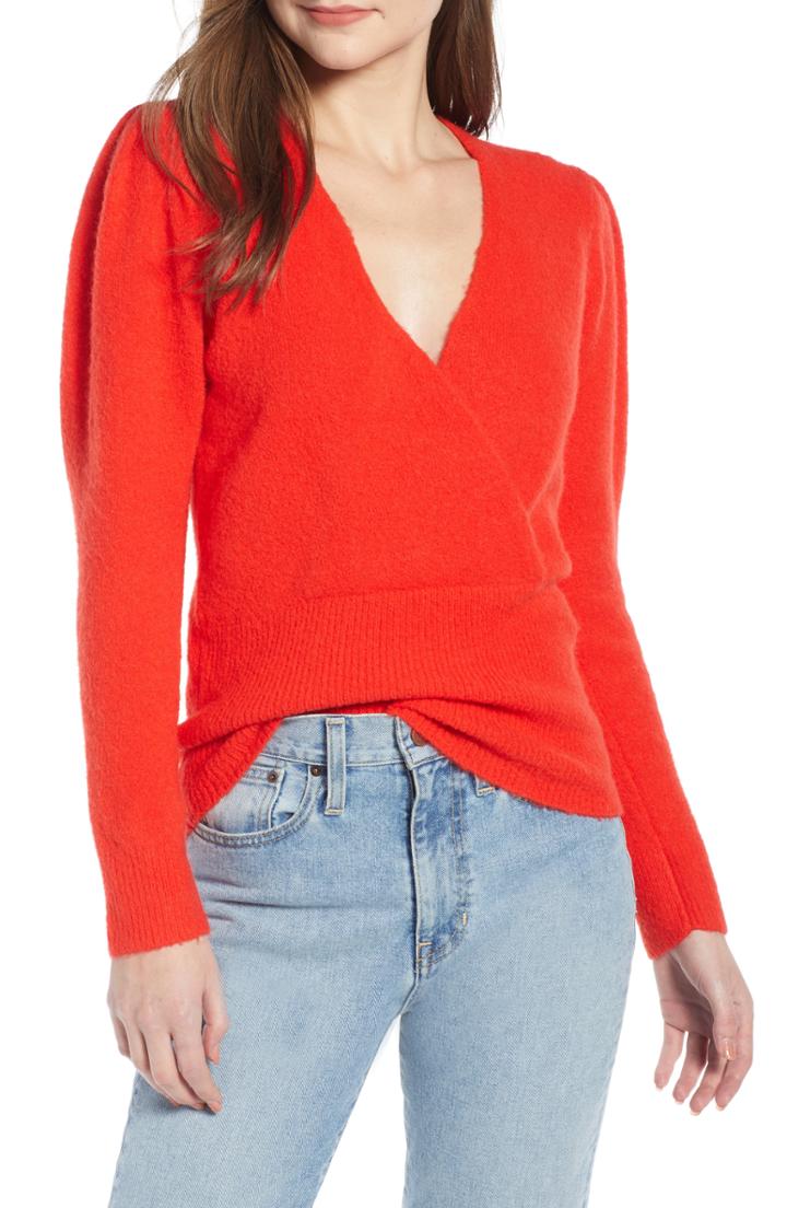 Women's Something Navy Surplice Sweater, Size - Red