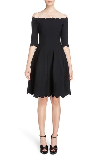 Women's Alexander Mcqueen Rose Knit Off The Shoulder Dress - Black