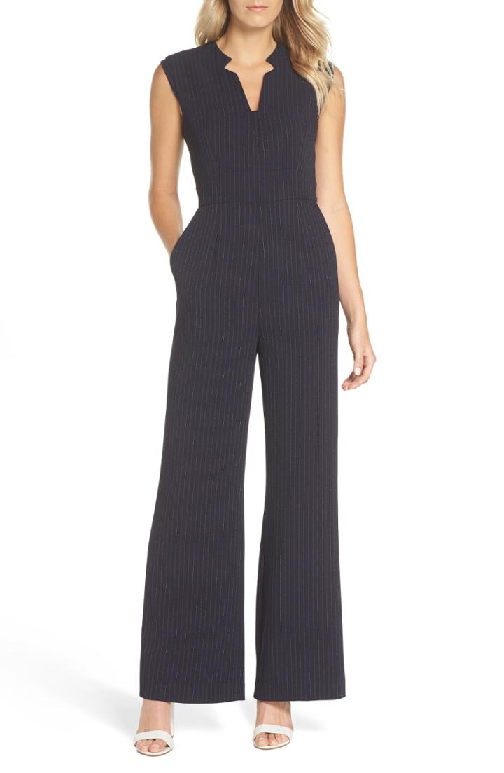 Women's Tahari Sleeveless Pinstripe Crepe Jumpsuit