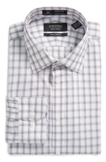Men's Nordstrom Men's Shop Smartcare(tm) Extra Trim Fit Plaid Dress Shirt .5 - 32/33 - Brown