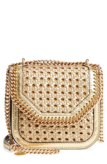 Stella Mccartney Falabella Box Woven Metallic Faux Leather Shoulder Bag - Metallic