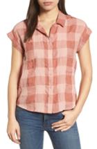 Women's Lucky Brand Plaid Short Sleeve High/low Top - Pink