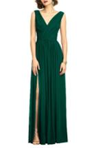 Women's Dessy Collection Surplice Ruched Chiffon Gown - Green