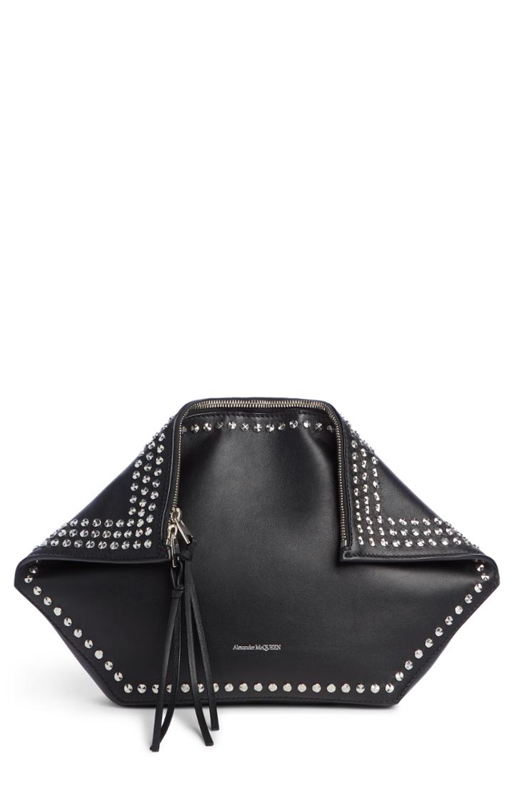 Alexander Mcqueen Studded Leather Butterfly Pouch - Black