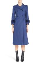 Women's Fendi Double Breasted Wool Blend Coat With Genuine Mink Fur Cuffs Us / 42 It - Blue