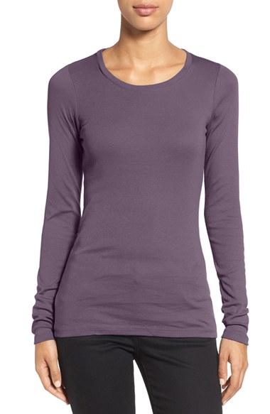 Women's Caslon Long Sleeve Scoop Neck Cotton Tee, Size - Purple