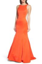 Women's La Femme Side Illusion Satin Mermaid Gown - Orange