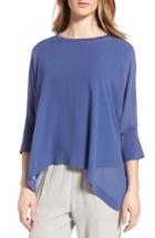 Women's Eileen Fisher Knit Trim Boxy Silk Poncho Top, Size - Blue