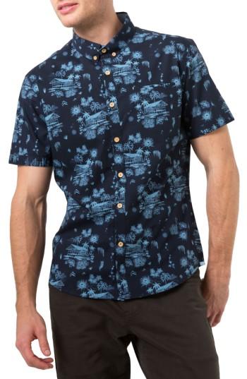 Men's 7 Diamonds La Villa Print Woven Shirt - Blue