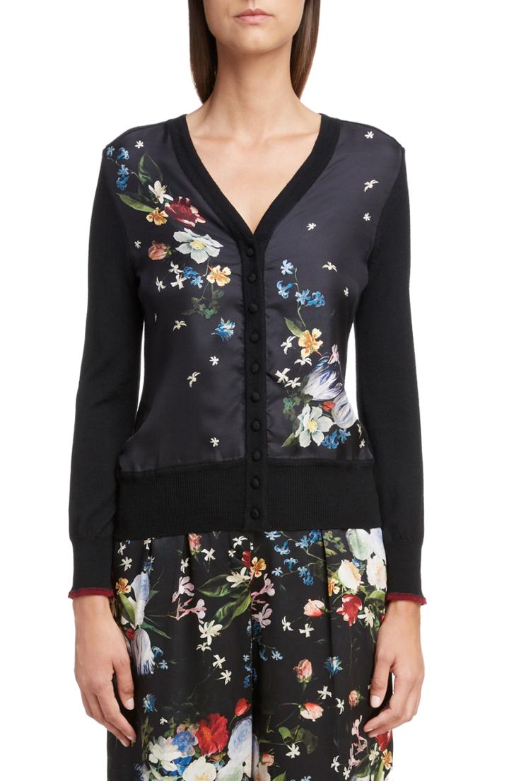 Women's Erdem Floral Merino & Silk Wool Cardigan