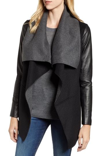 Women's Mackage Vane Asymmetrical Leather Sleeve Coat
