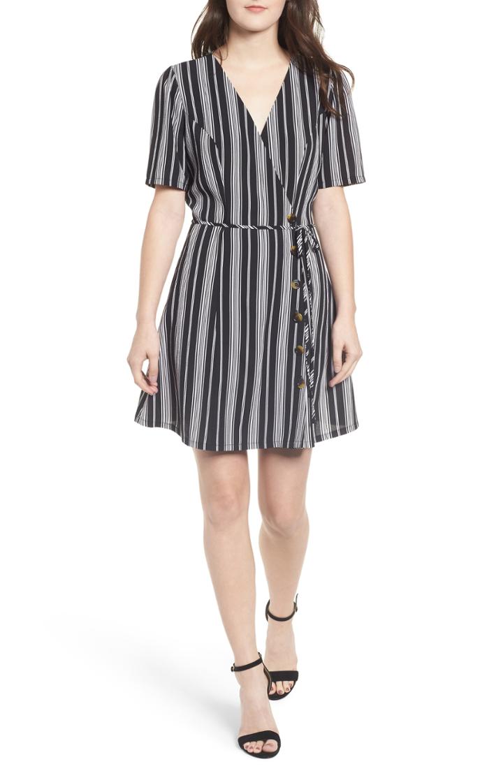Women's Speechless Button Front Wrap Dress - Black