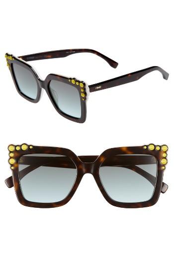 Women's Fendi 52mm Gradient Cat Eye Sunglasses - Havana/ White