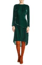 Women's Maje Elliptical Hem Velvet Peplum Dress - Green