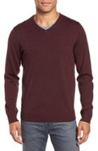 Men's Nordstrom Men's Shop Regular Fit Merino Wool V-neck Sweater, Size - Burgundy
