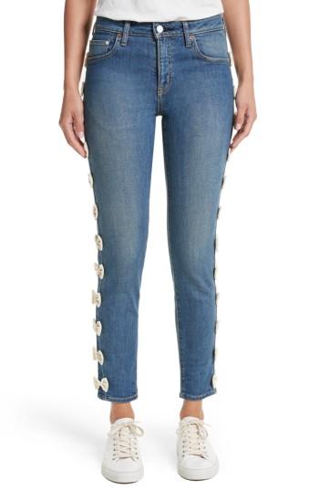 Women's Tu Es Mon Tresor Grosgrain Bow Embellished Jeans - Blue