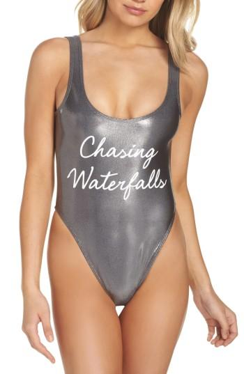Women's Private Party Chasing Waterfalls Metallic One-piece Swimsuit - Metallic