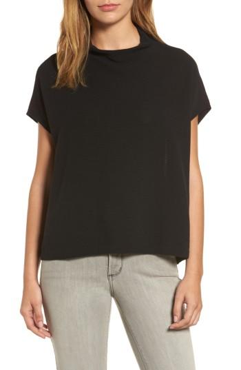 Women's Eileen Fisher Organic Cotton Blend Funnel Neck Sweater - Black