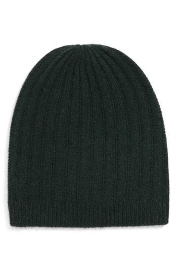 Women's Halogen Ribbed Cashmere Beanie - Green