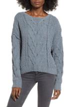 Women's Woven Heart Cable Knit Sweater - Grey