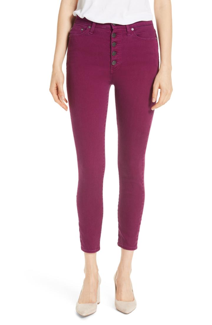 Women's Ao. La Good High Rise Exposed Button Fly Colored Jeans - Burgundy