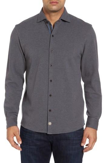 Men's Thaddeus Shandy Heathered Knit Sport Shirt - Black