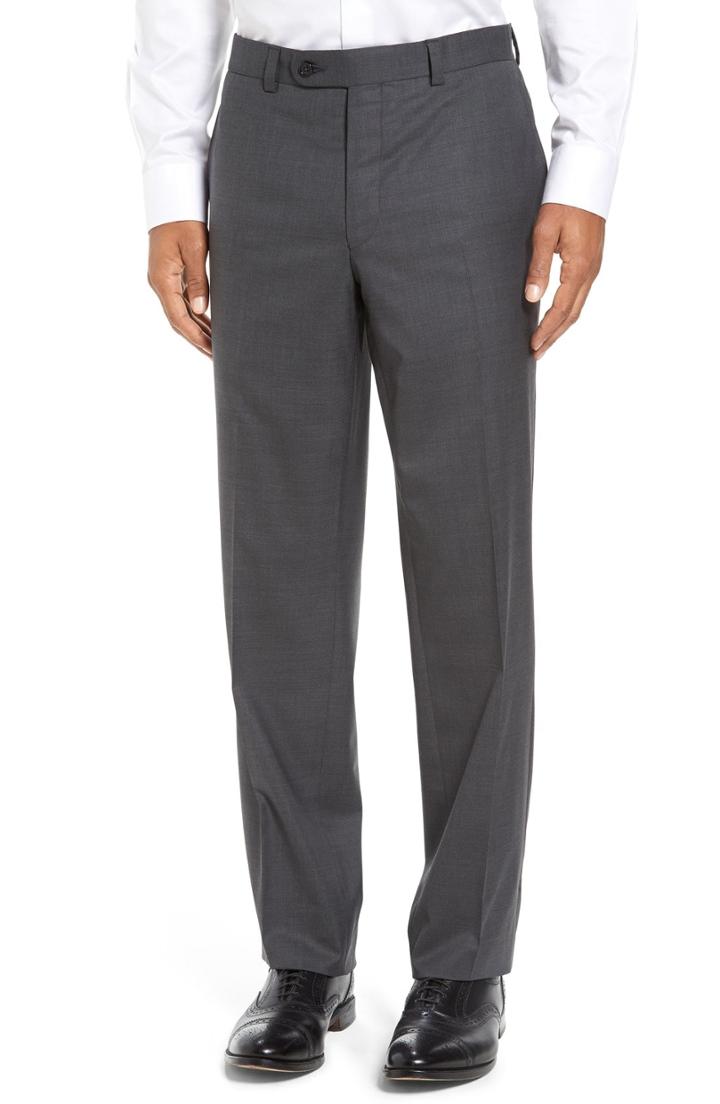 Men's David Donahue Ryan Fit Wool Trousers, Size 32r - Black
