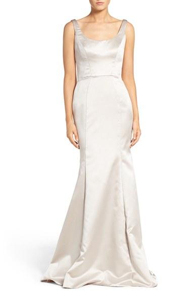 Women's Hayley Paige Occasions Back Cutout Scoop Neck Satin Trumpet Gown - White