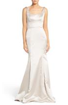 Women's Hayley Paige Occasions Back Cutout Scoop Neck Satin Trumpet Gown - White
