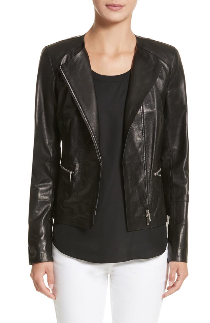 Women's Lafayette 148 New York Caridee Glazed Lambskin Leather Jacket