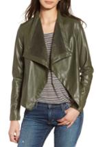 Women's Bb Dakota 'peppin' Drape Front Faux Leather Jacket - Green