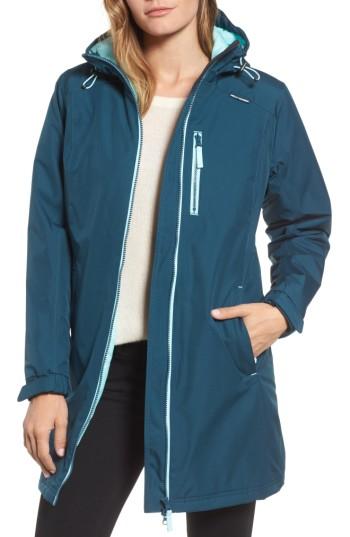 Women's Helly Hansen 'belfast' Long Waterproof Winter Rain Jacket - Green