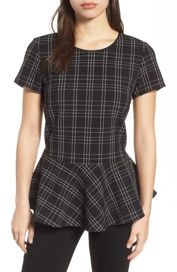 Women's Halogen Plaid Peplum Top, Size - Black