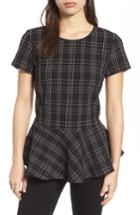 Women's Halogen Plaid Peplum Top, Size - Black